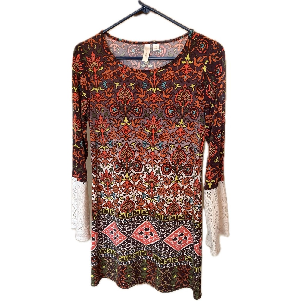 Tacera Colorful Bohemian Dress with Lace Sleeves